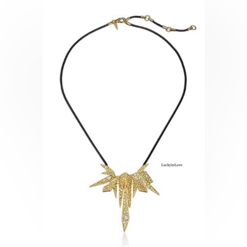 ALEXIS BITTAR • Gold Gunmetal Crystal Encrusted Spiked Origami Shards Necklace